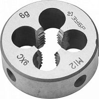 Плашка М12 (1.75) сталь 9ХС, круглая ручная ЗУБР