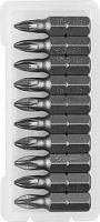 Биты ЗУБР "МАСТЕР" кованые, хромомолибденовая сталь, тип хвостовика C 1/4", PZ1, 25мм, 10шт